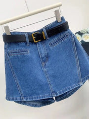 Cyflymder   Irregular Denim Skirt Women Summer New High-waisted and Thin Anti-light A-word Hip-wrapped Short Skirt Culottes