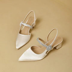 Cyflymder  Sandals Luxury Ladies Elegant Satin Rhinestone Thick Heel High Heels Single Shoes Summer New Pointed Back Empty Bag Head Sandals