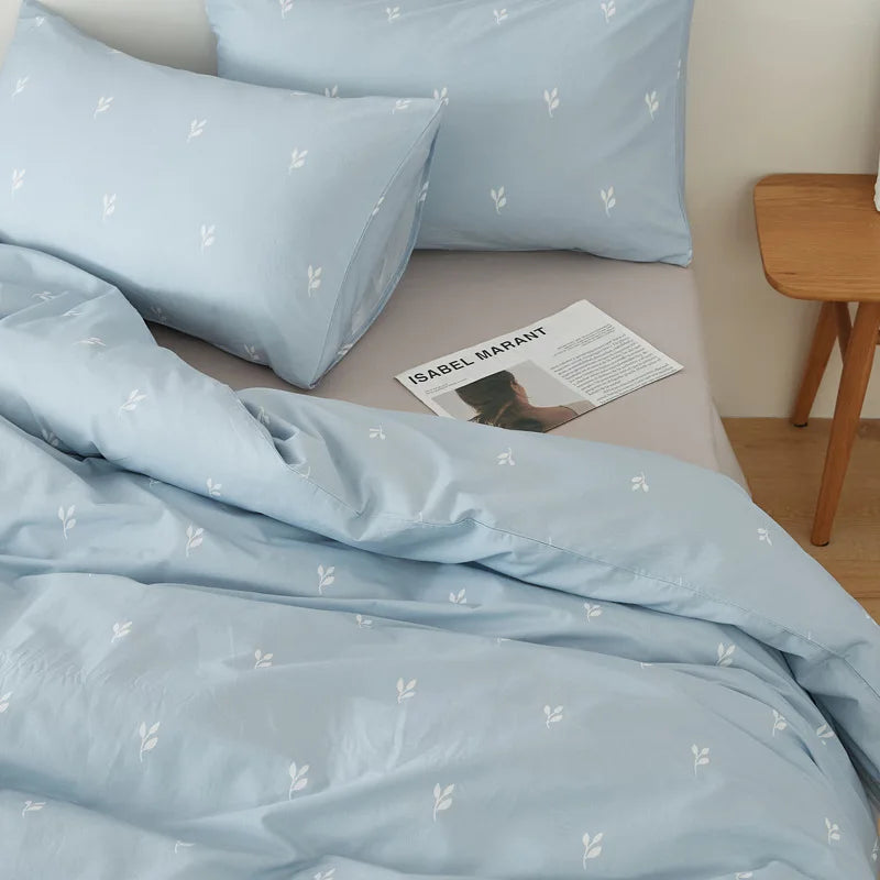 Cyflymder  Nordic Style Pure Cotton Solid Bedding Sets Luxury Skin-Friendly Duvet Cover Fitted Sheet Pillowcase Single Queen Size Quilt Set
