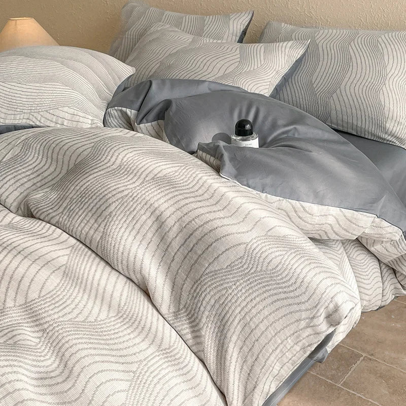 Cyflymder  Light Luxury Soft Thick 100% Cotton Flat Sheet Sets Satin Jacquard Silky Bedding Set for Seasons Single Double Bed Comfort Set