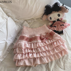 Cyflymder  Lolita Cake Mini Skirts Women Japanese A-line High Waist Black Pleated Skirt Girly Kawaii Love Y2k Layered Skirts Fairy Outfit