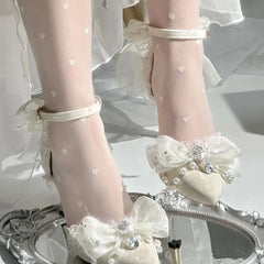 Cyflymder  Heeled Sandals Heels for Ladies Lolita Designer Shoes Bow Y2K Heels Mary Jane White Bridal Shoes Party Shoes Woman Trend