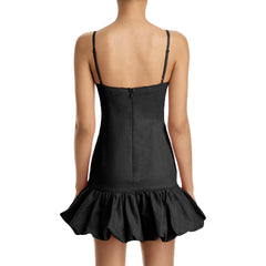 Cyflymder  Women's Spaghetti Strap Bubble Mini Dress Solid Color Sleeveless Backless Puffy Short Cami Dresses for Party Nightclub Vestidos