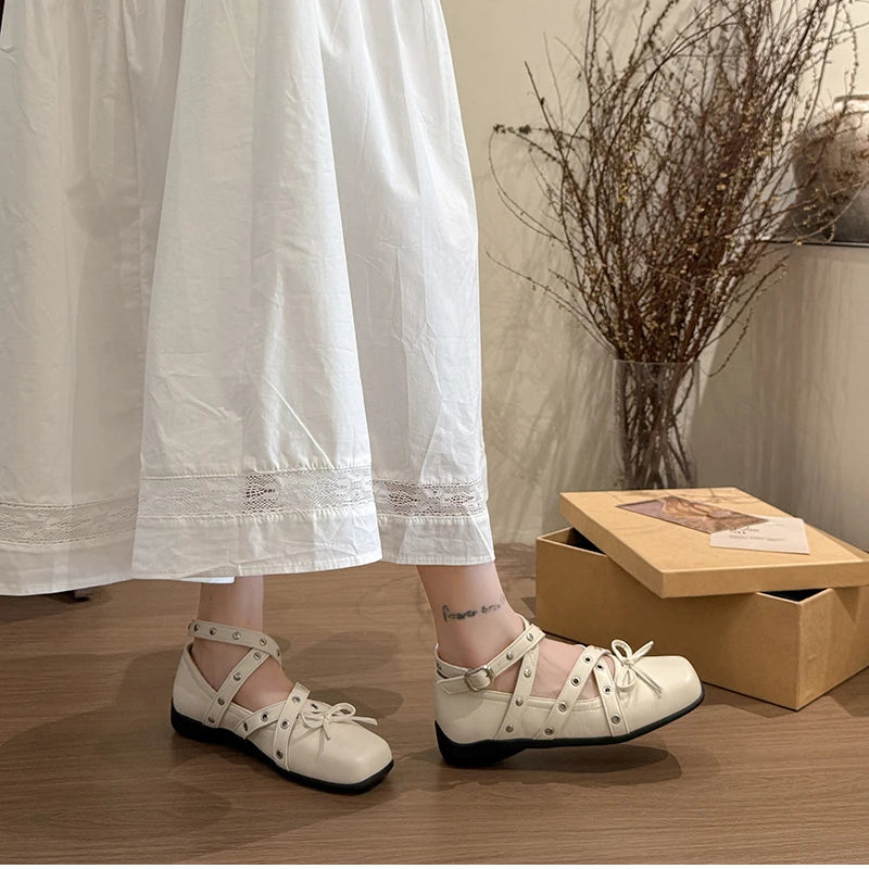 Cyflymder  Cross Ankle Strap Butterfly-knot Women Flats Shoes Spring Autumn Women's Outdoor Comfort Mary Jane Shoes