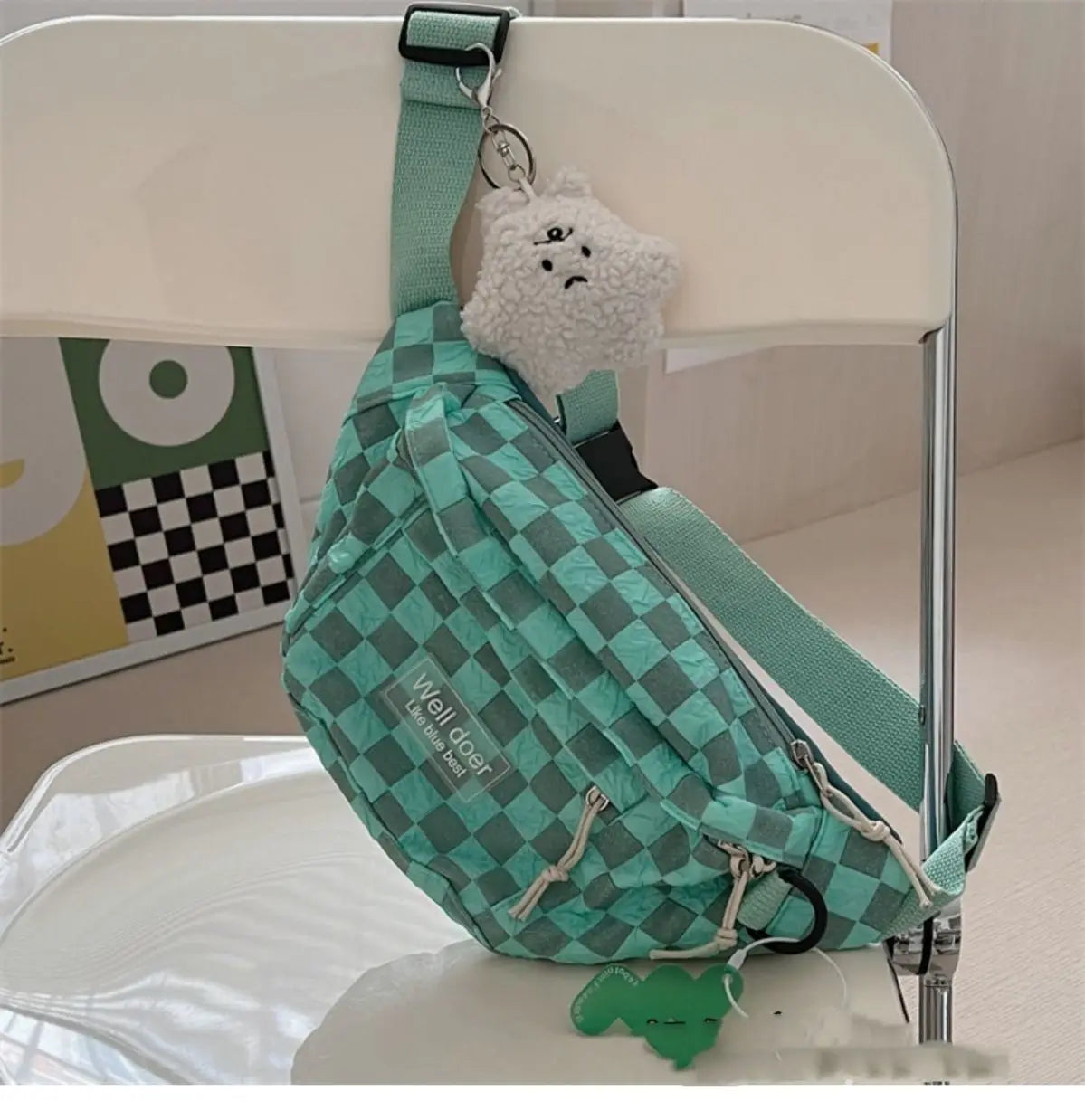Cyflymder  Korean Retro Chessboard Chest Bag Women's Japanese Versatile Leisure Large Capacity Messenger Bag Men's Sports Waist Bag Fashion