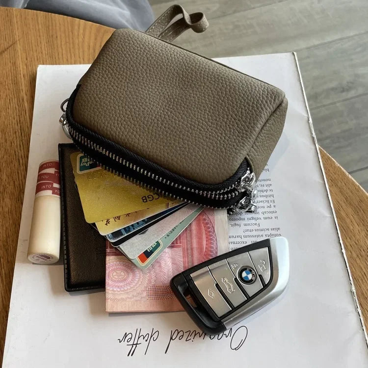 Cyflymder  Fashionable Portable Large Capacity Leather Coin Purse Simple Design Double Zipper Handbag High End Mini Coin Wallet