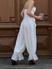 Cyflymder  Fashion Aesthetic Women's Spring Summer Lantern Pants Kawaii Lace Patchwork Leg Cuff Loose Wide Leg Trousers Streetwear