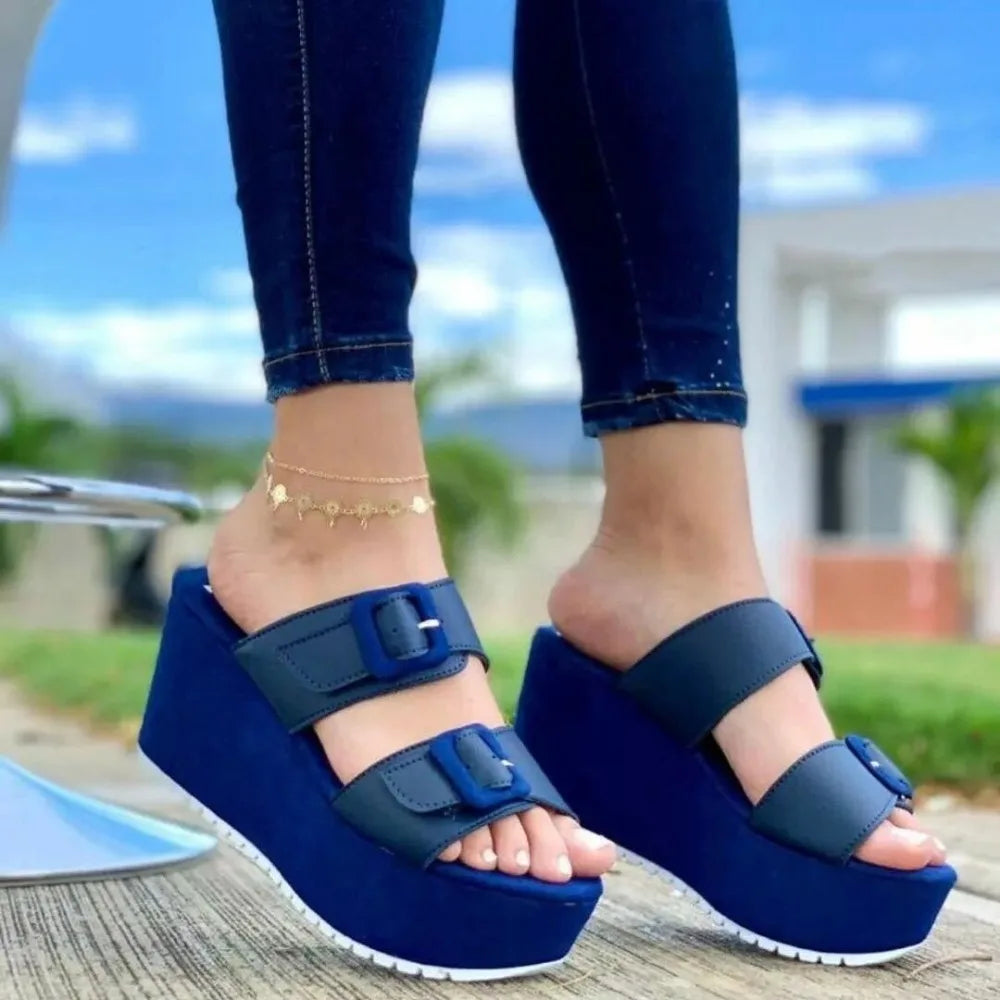 Cyflymder  Women's Wedges Platform Sandals Woman Shoes Summer Ladies Barefoot Slide Increase Height Open Toes Sandal Buckle White Pink