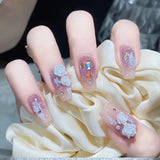 Cyflymder 24Pcs Super Shiny False Nails 3D Drop Diamond y2k Mid-length Coffin Ballet Fake Nails Full Finished Fake Nail Patches For Girls