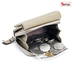 Cyflymder Genuine Leather RFID Short Wallets Card Holder Bag Portable Cowhide Small Zipper Money Coin Purse For Men Women Earphone Pouch