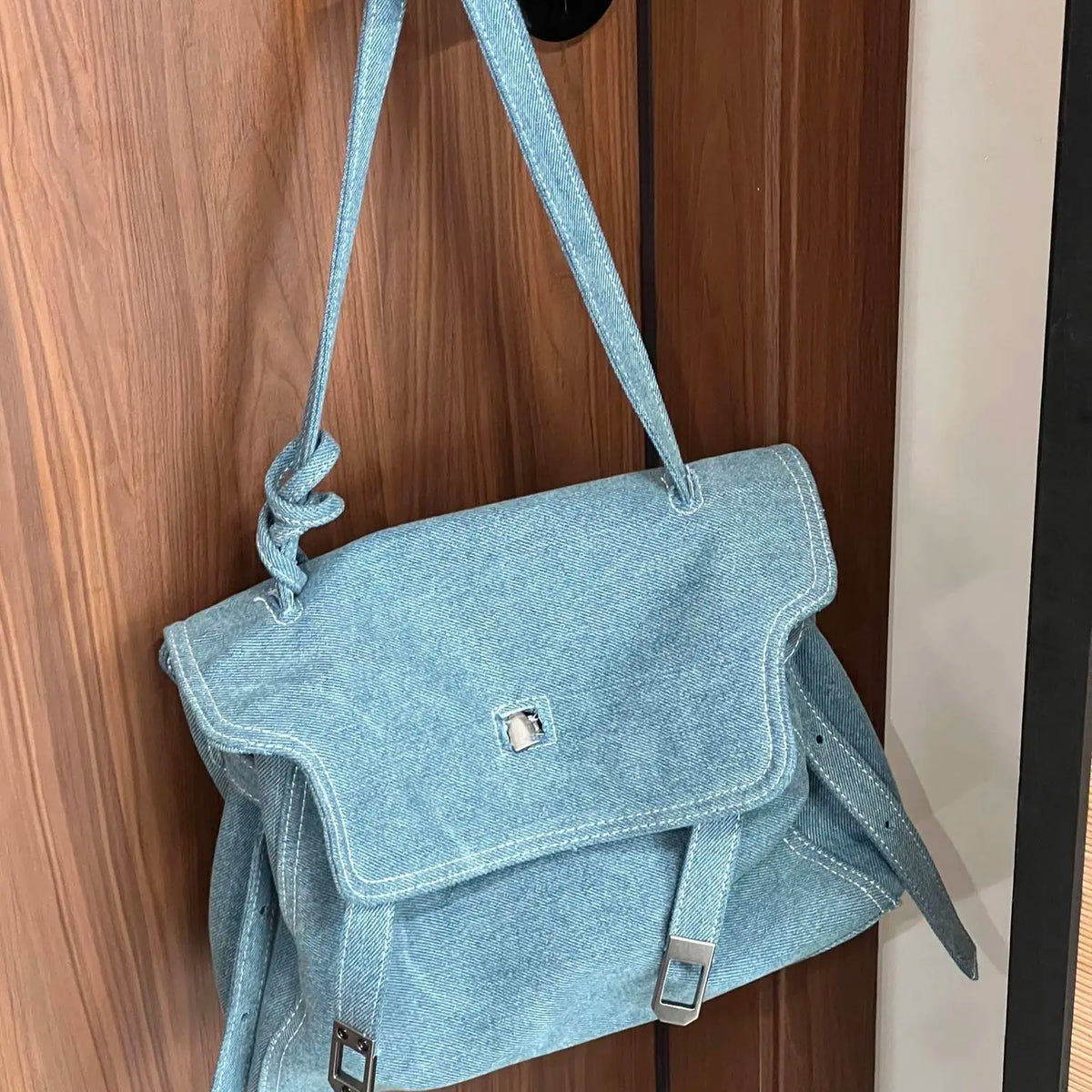 Cyflymder  Vintage Light Blue Denim Messenger Bag Women Stitching Large Capacity Flap Tote Bag Ladies Daily Casual Versatile Crossbody Bag