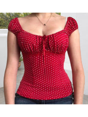 Cyflymder  Women s Short Sleeve T-Shirts with Polka Dot Print and Tie-Up Front Detail Casual Summer Fashion Tops for a  Fit Look