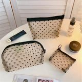 Cyflymder Mesh Cosmetic Makeup Bags Case Holder Cute Transparent Zipper Black Heart Printed Pencil Pen Case Pouch Convenient To Carry