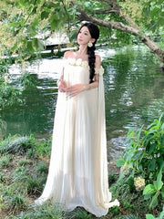 Cyflymder  One-shoulder Dr with 3D Floral Embroidery Beach Vaion Long White Gown Morning Robe Ceremony Dress