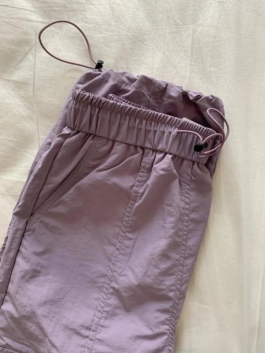 Cyflymder  Premium Women's Workwear Qui Dry Pants Purple Taro Elastic Waist Cargo Pants Summer Straight Leg Trousers for Ladies