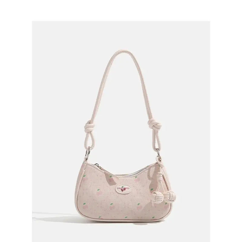Cyflymder  Sweet Cute Strawberry Underarm Bag Women Double Knot Pendant Shoulder Bags Ladies Fashion Diamond Pattern Commuter Crossbody Bag
