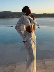 Cyflymder  Lace Sheer Cutout Irregular  Maxi Dress Round Neck Mesh Textured Waist Hollow Spring Summer Party Lady Women Boho Vestido