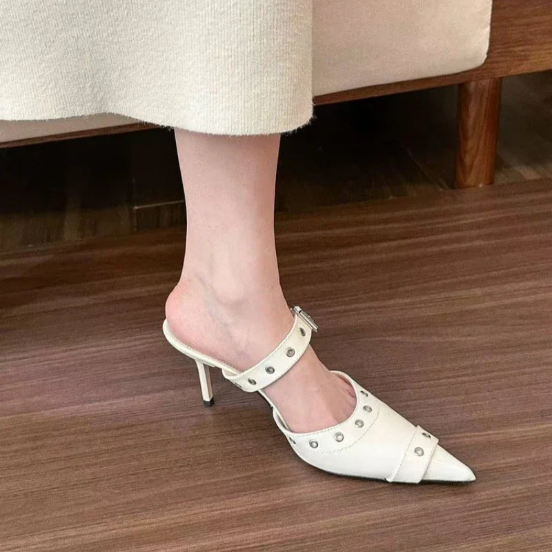 Cyflymder  Metal Buckle High Heels Women's Sandals Summer  Pointed Toe Silver Party  Fashion Womens Pumps Shoes Tacones
