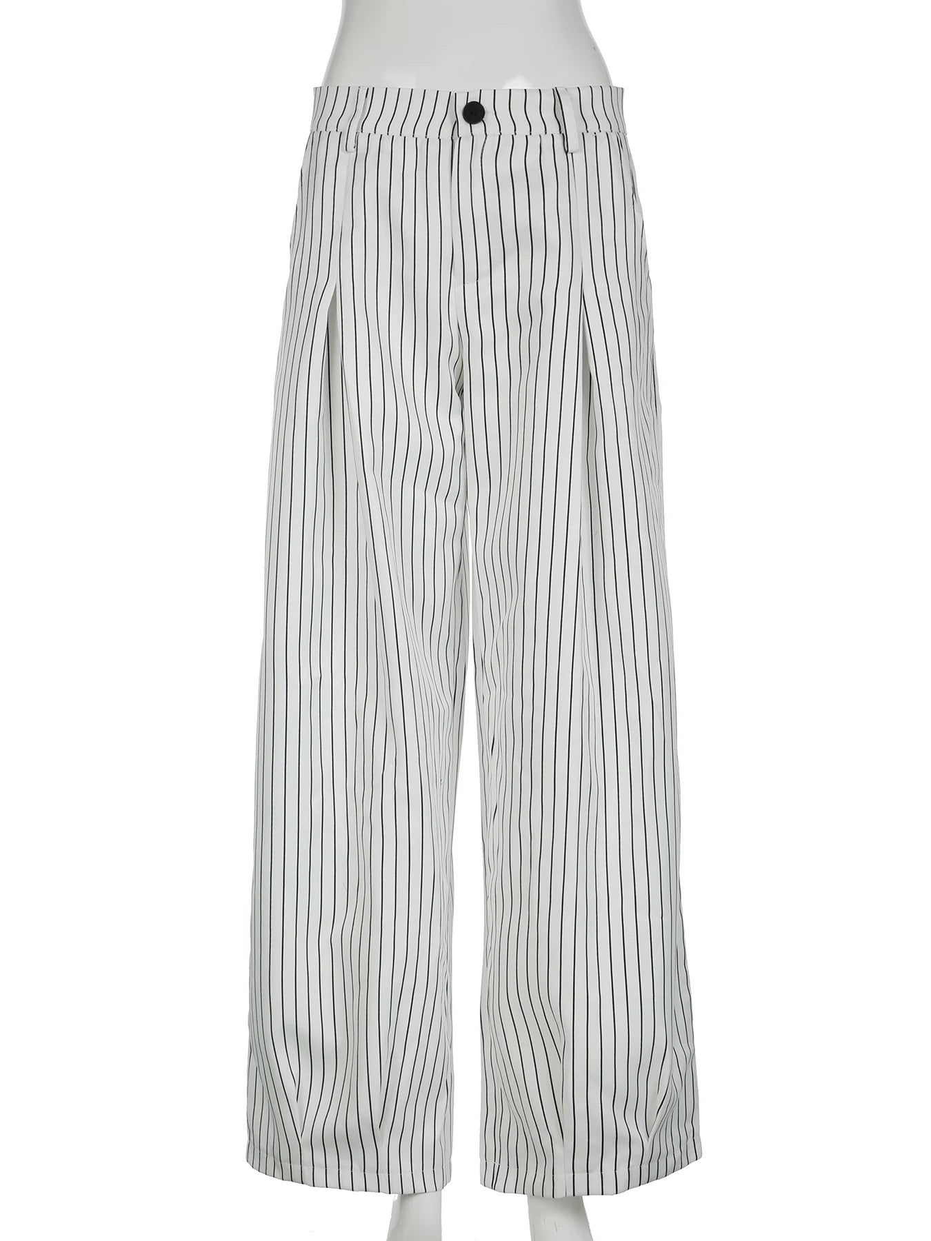 Cyflymder  Casual Folds Striped Wide Leg Pants Basic Loose Low-Waisted Straight Pants Women Summer Fashion Streetwear Ladies