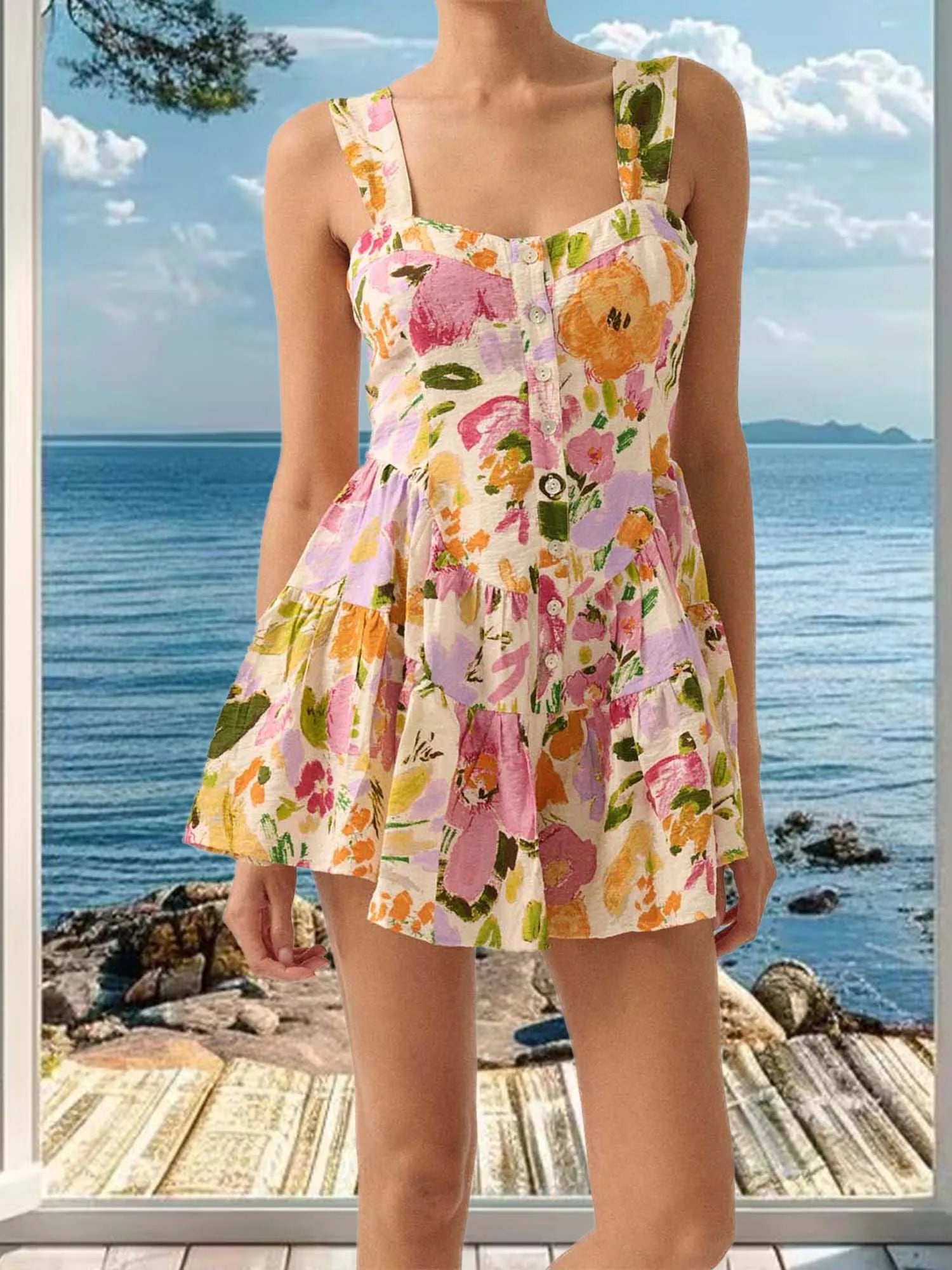 Cyflymder  Elegant V-Neck Lace Dress Sleeveless  Fit Cocktail Party Dress with Zipper Closure and Floral Embroidery