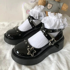 Cyflymder Shoes Lolita shoes Women heels platform mary janes Star Buckle Strap Mary Janes Women Cross-tied Girls Rivet Casual kawaii shoes