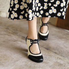 Cyflymder  Retro Roman round Head Chunky Heel Color Blo Mary Jane oes Women's High Heels Faion Single oes Cross-Border