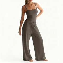 Cyflymder  Simple Plain Color Chic Sexy Camisole Top and Long Pants Fahionable Suit for Lady Casual Soft and Comfortable Homewear Set