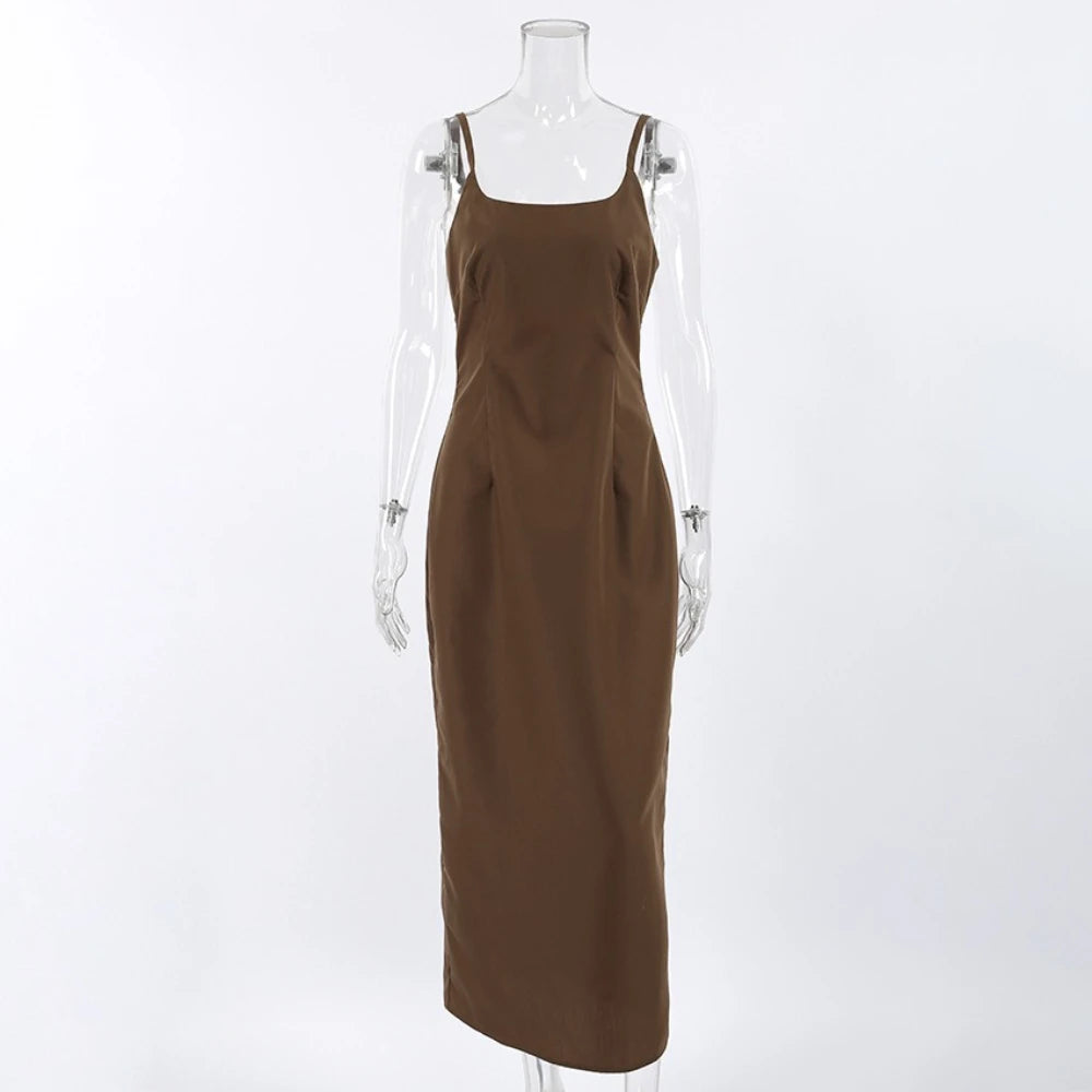 Cyflymder  Sexy Vintage Suspender Dress for Women Square Collar Sleeveless Tunic Temperament Long Dresses Female Summer Style