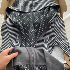 Cyflymder  Japnese Harajuku Vintage Polka Dot Sriped Print Women Clothes Y2k Autumn Comfortable Casual High Street Hoodies Zipper Cardigan