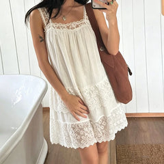 Cyflymder  Women Fairy Lace Mini Dress Y2k Floral Lace Trim Ruffle Short Dress Vintage Coquette Backless Mesh Babydoll Dresses
