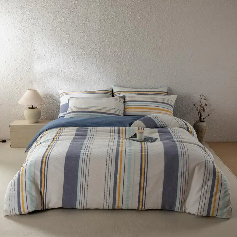 Cyflymder  Bedding Set 100% Cotton Simple Vertical stripes Duvet Cover Set  Double Queen King Size Nordic Quilt Cover Bed Sheet Pillowcases