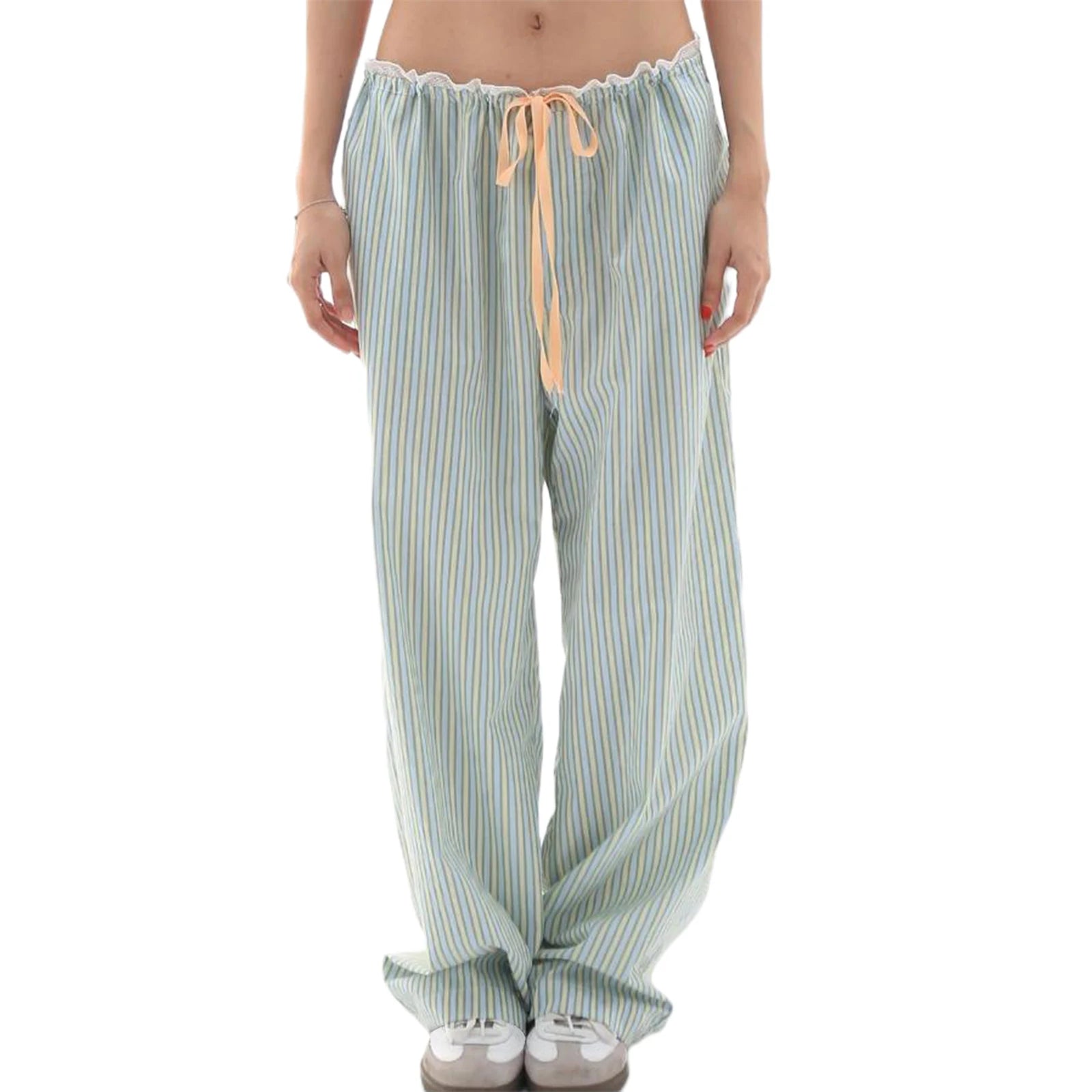 Cyflymder  Women Loose Pants Stripe Print Drawstring Elastic Waist Trousers Spring Summer Casual Sweatpants Streetwear
