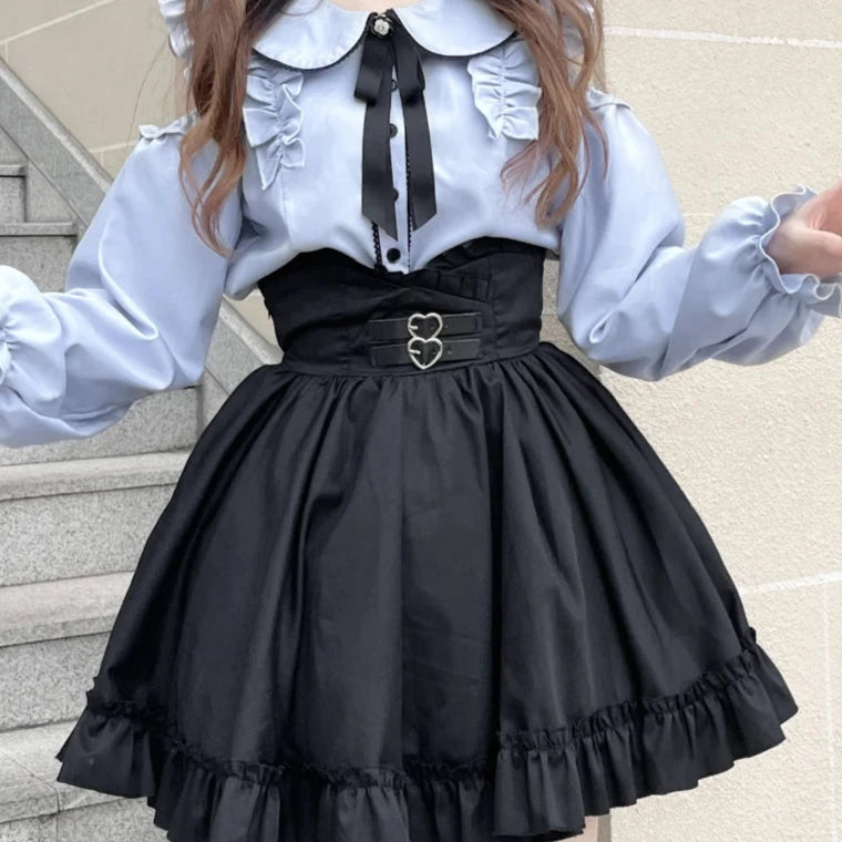 Cyflymder DRESS TO IMPRESS Japanese Gothic Lolita JK Skirt Sets Women Kawii Peter Pan Collar Off Shoulder Shirts Mini Skirts Harajuku Y2k School Girls Suit