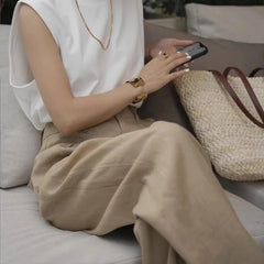 Cyflymder  Summer New Sle Purple Cotton Linen Wide Leg Pants Women's Casual Suit Pants High Waist Straight Leg Thinming Commute Wind