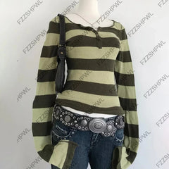 Cyflymder  Vintage vibe Stripe Harajuku Streetwear Y2k Knitted sweater Hotsweet Punk Women Clothes Fashion Punk Pullover Gothic Knitt Top