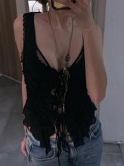Cyflymder  Women's tops summer bow pleated sleeveless tops ladies fashion suspenders cute girly style tops sexy short tops