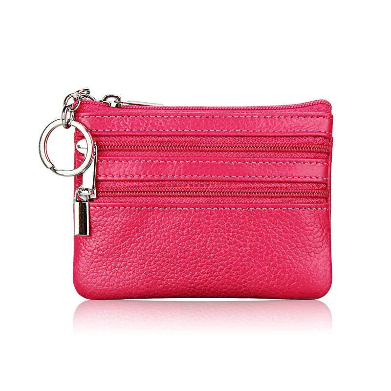 Cyflymder  Fashion Women Genuine Leather Coin Purse Small Zipper Card Holder Mini Pouch Change Wallet with Keychain