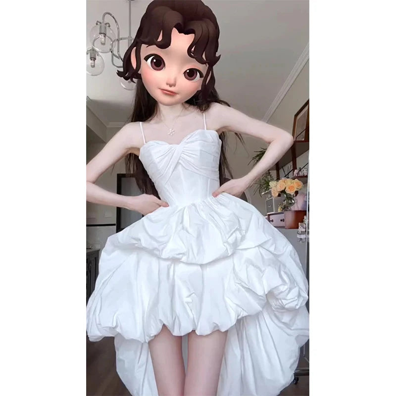 Cyflymder  Irregular White Mini Dress Women Fashion Birthday Party Prom Luxury Sexy Straps Dress Summer Korean Bodycon Design Vestidos New