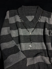 Cyflymder  Women's Y2K check V-neck knitted sweater with long sleeves featuring retro mood style high street gothic aesthetic casual wear