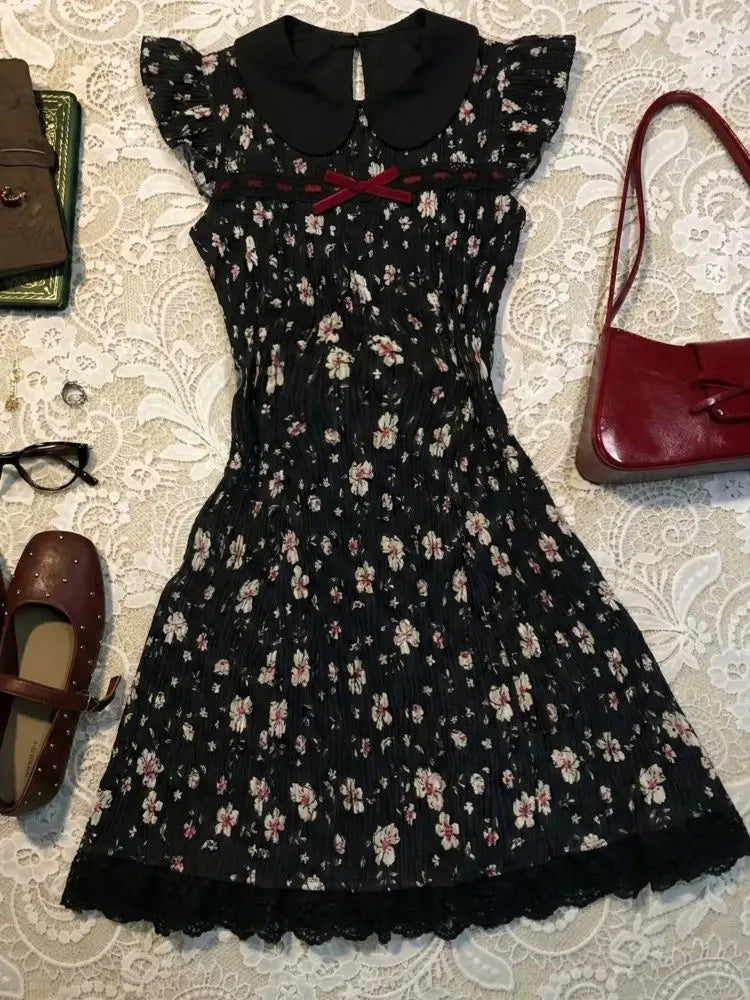 Cyflymder  Harajuku Dresses Vintage Women's Dress Kawaii Y2k Summer Floral Print Slim Sexy Short Sleeve 90s Hot Girl Fashion Elegant Shoujo