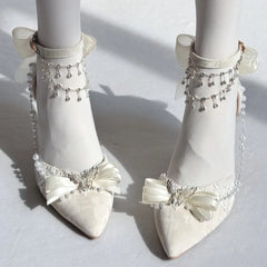 Cyflymder  Elegant Women's Shoes Lolita Wedding Bridal Heels White Bow Butterfly Heels Y2K Heels Comfortable Mary Jane Shoe Summer