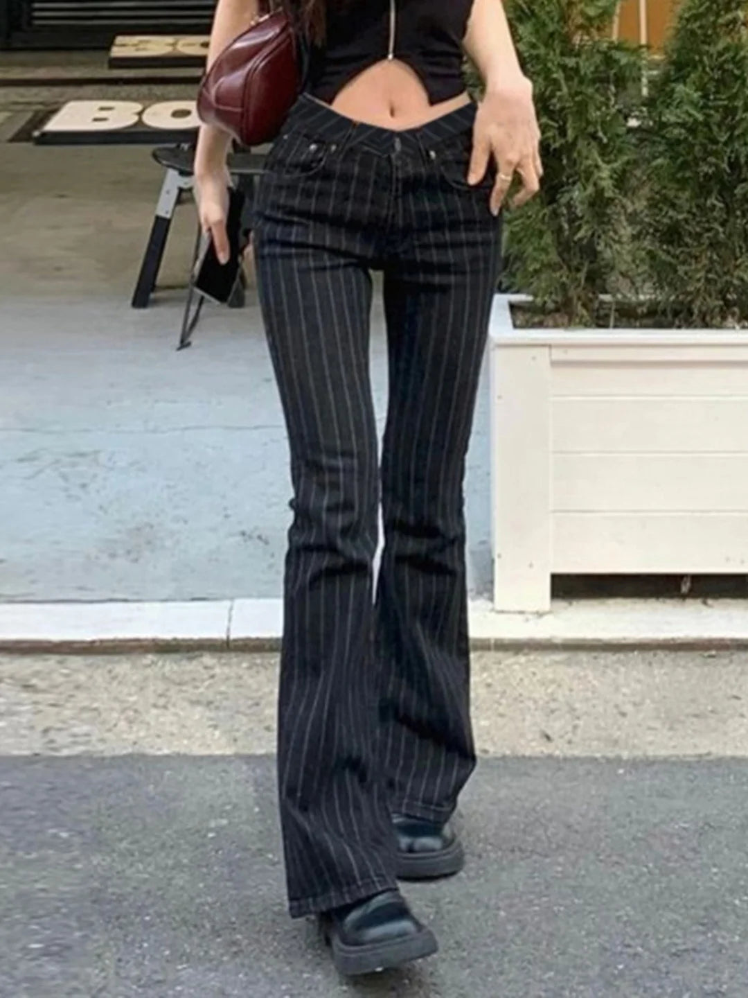 Cyflymder  Low-Waist Slimming Bla Stripe Bell Bot Jeans Women's Faionable Versatile Denim Pants Streetwear Romore Hot Girl Outfit