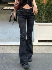 Cyflymder  Low-Waist Slimming Bla Stripe Bell Bot Jeans Women's Faionable Versatile Denim Pants Streetwear Romore Hot Girl Outfit