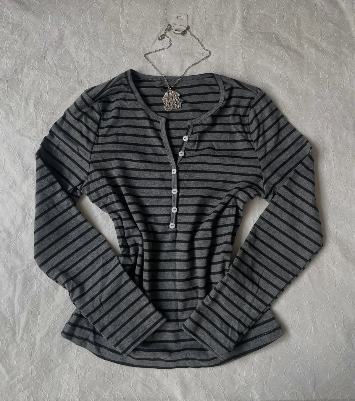 Cyflymder  Fashionable American retro Y2K trend black and grey striped new design original streetwear V-neck long-sleeved t-shirt emo