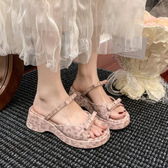 Cyflymder   Summer Women Platform Sandals Bowknot Wedge Heel Open Toe Ankle Strap Patent Leather Shoes for Ladies Casual Beach Holiday