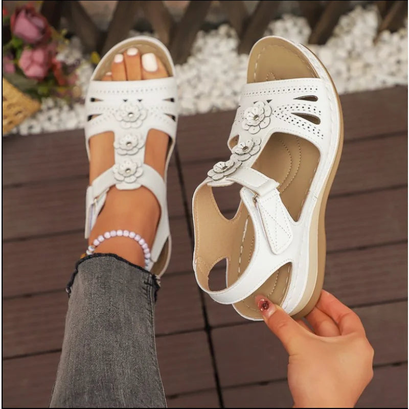 Cyflymder  Summer Women Sandals New Hollow Out Wedge Flowers Casual Sandalias Retro Platform  Comfortable Plus Size