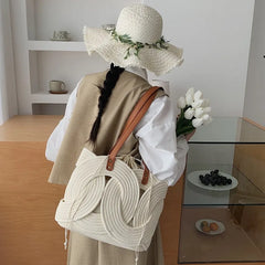 Cyflymder  Fashion Ring Woven Hollow Bucket Bag Women Creative Unique Large Capacity Tote Bag Ladies Daily Casual Vacation Shoulder Bag New