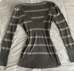 Cyflymder  V-neck Classic Stripes Harajuku Tops Aesthetic Sweater Tide Woman Y2K Female Clothing Daily Vintage Fashion Casual Chic Knitwear
