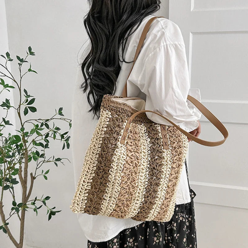 Cyflymder Lady Knitting Gypsy Bohemian Tote Bag Women Crochet Woolen Open Shopper Top-handle Bag Female Daily Handbag