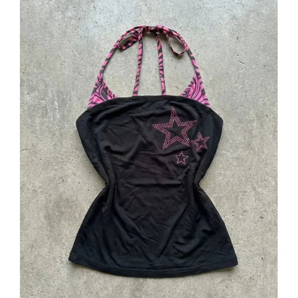 Cyflymder  Vintage Y2k Fake 2Piece Sling Goth Punk Streetwear Crop Top 2000s Slim Backless Summer Woman Clothes Grunge Fashion Emo Tee Chic